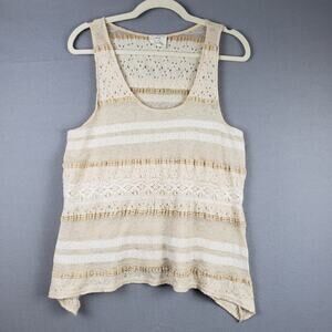 Pins & Needles Size L Asymmetrical Boho Tank Neutral Beige Cream Lace‎ Crocheted